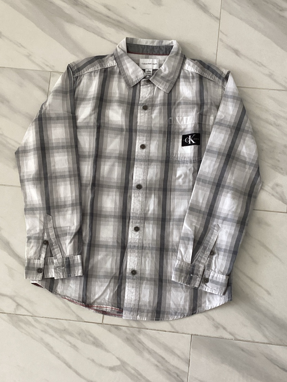 NWOT. For boys. Calvin Klein White and Gray Plaid Button-Down Shirt